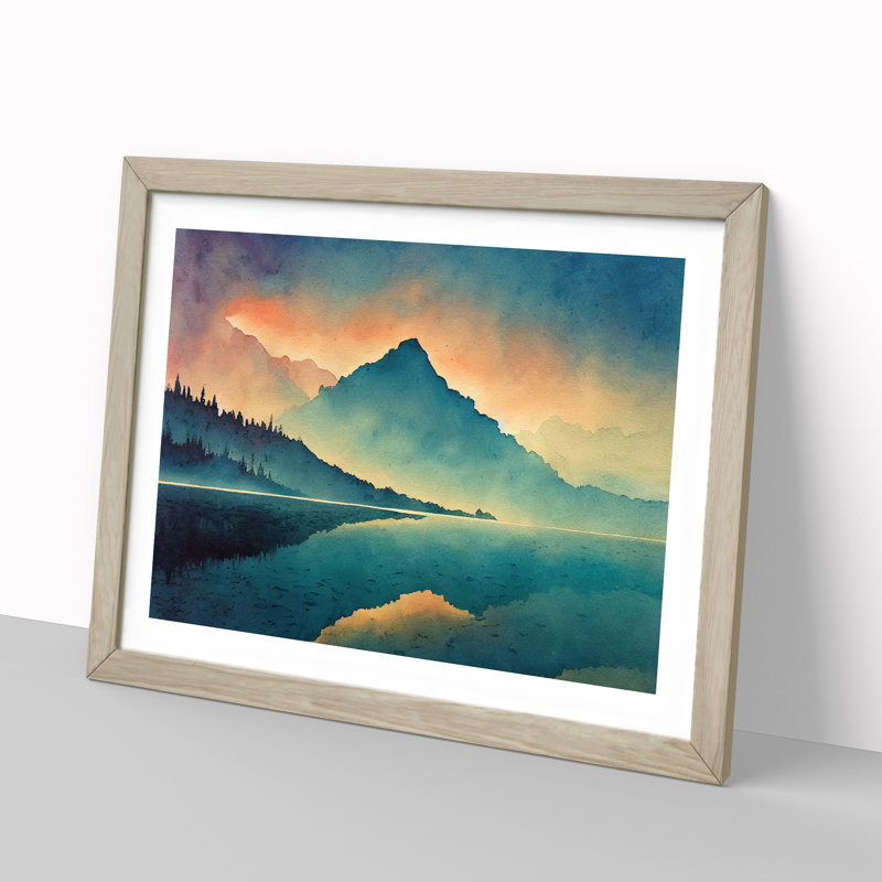 Magical Mountain Lake - Framed Print, 34cm H x 46cm W x 2cm D, Oak