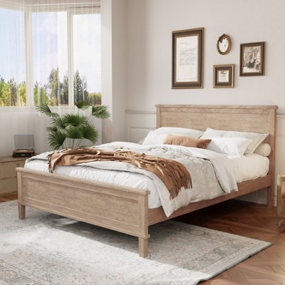 Lit plateforme en bois de style Mid-Century avec tête de lit et support à lattes de bois, aucun sommier nécessaire, double