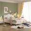 Structure de lit double tapissier en tissu d'ameublement pleine grandeur avec tête de lit réglable en hauteur, rangement silencieux, aucun sommier tapissier requis-282332915-282332912