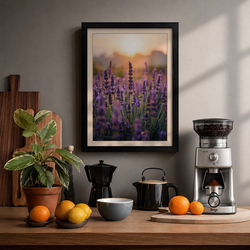 Lavender at Dawn Botanical - Framed Print, Black, A4 - 29.7 x 21.0 cm