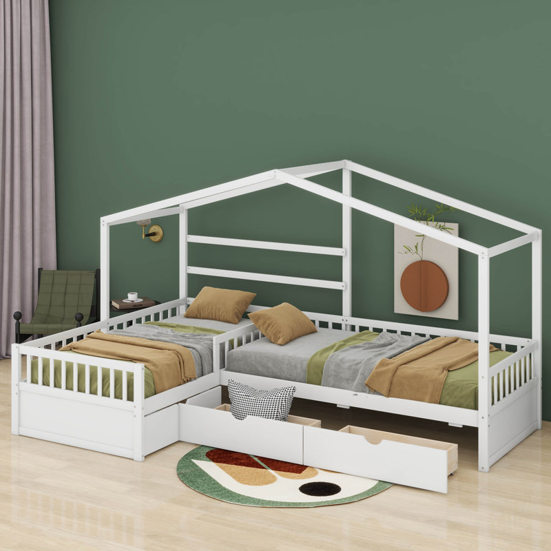 Bladric Twin Size House Platform Bed with Three Storage Drawers, White