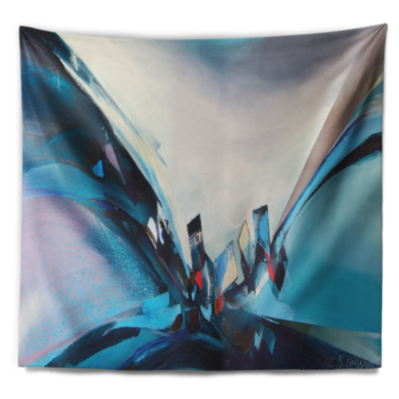 Tapisserie bleue panoramique avec motif abstrait, H 50 po x l 60 po