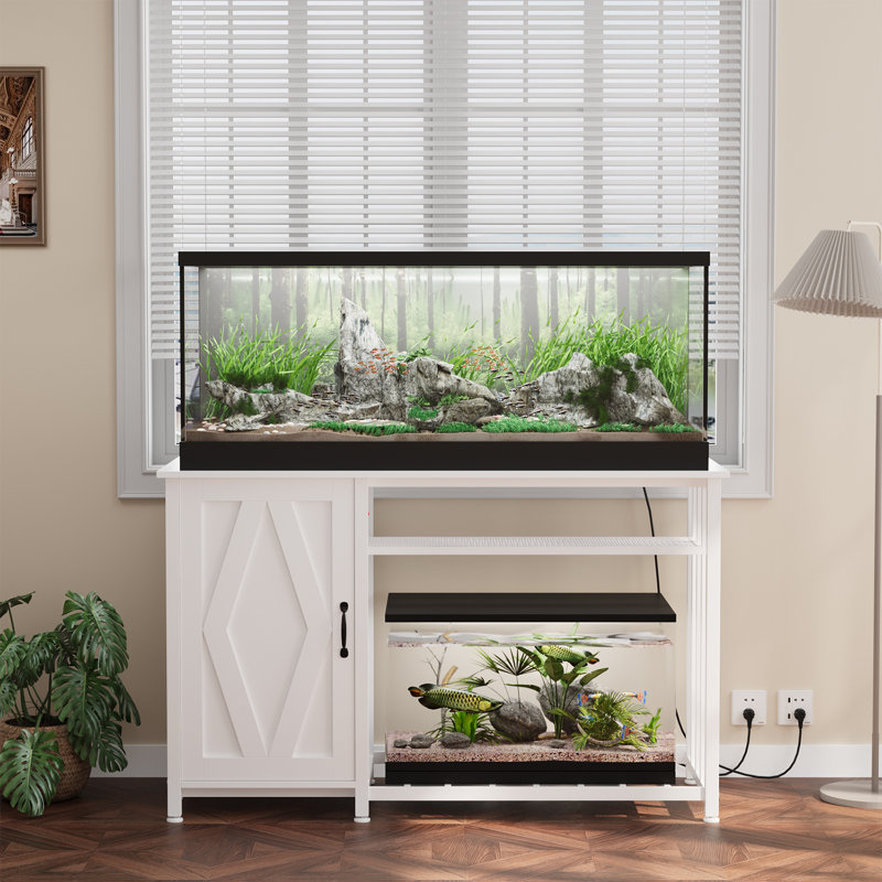 White Heavy Duty Metal Aquarium Stand with Cabinet and Power Outlets
