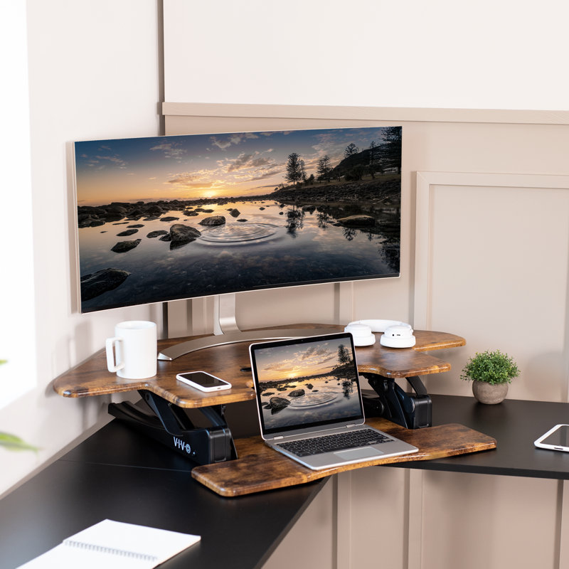 Convertisseur de bureau de coin debout 44 po DESK-V000VC Series, Brun rétro / noir
