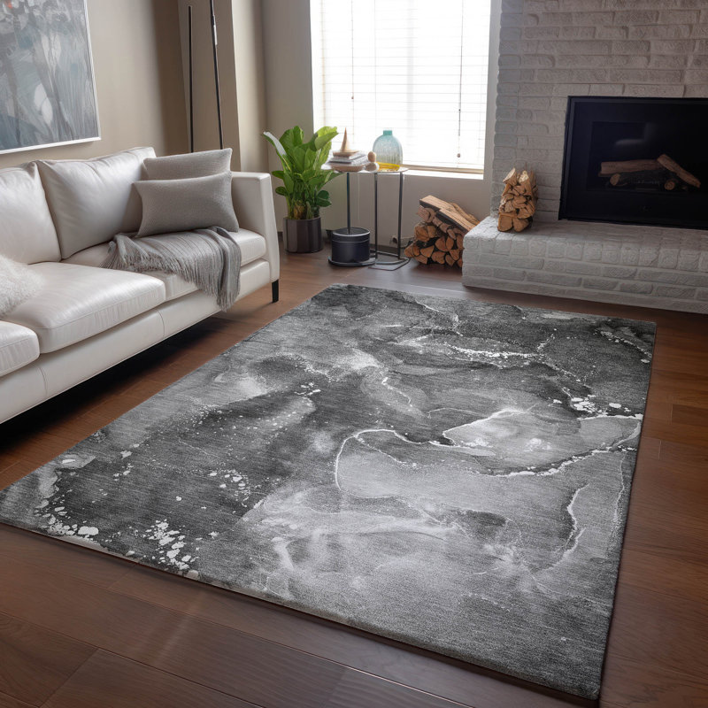 Tapis gris Cerrito AMF518 lavable à la machine de qualité supérieure, Rectangle 9 pi x 12 pi