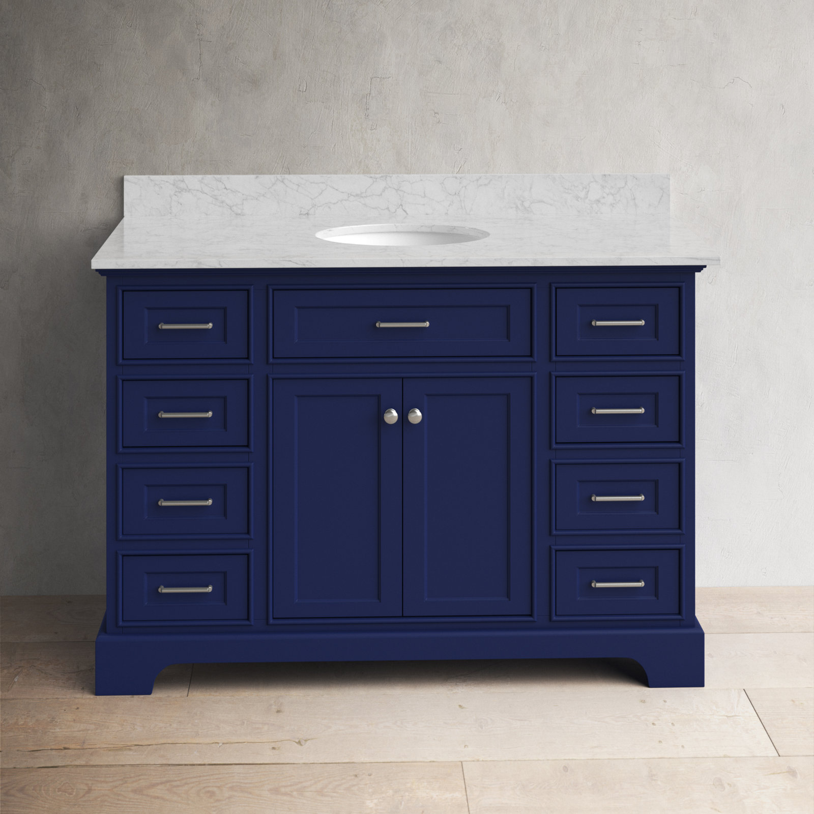 Ronnie 48'' Single Bathroom Vanity, Carrara Marble, Royal Blue