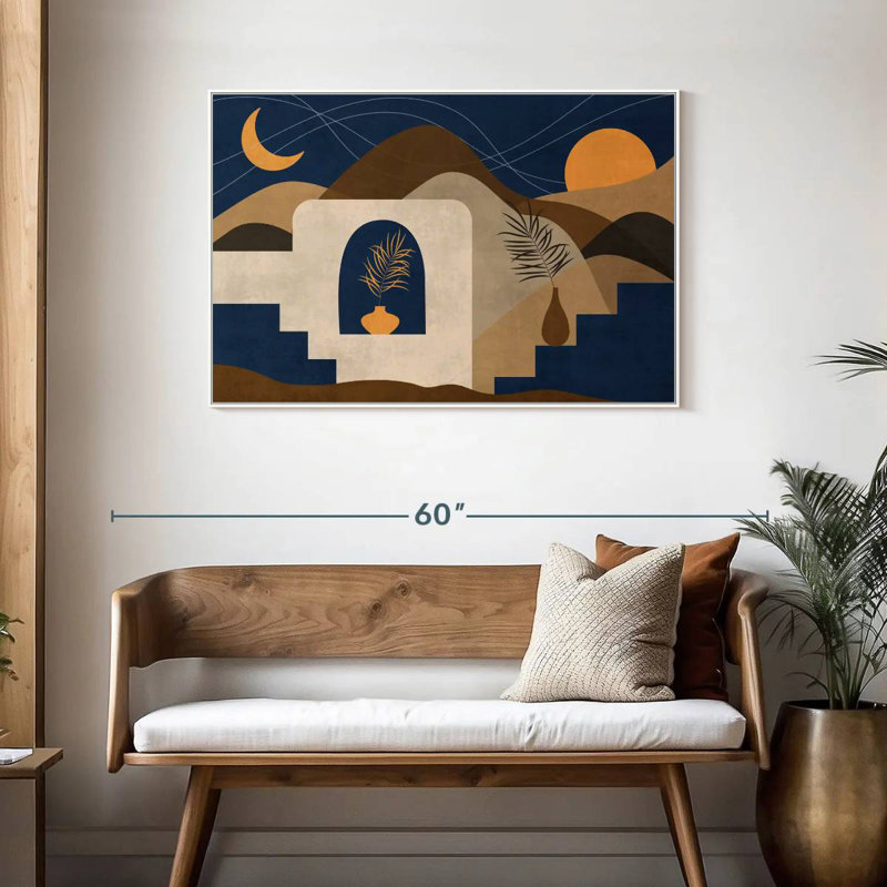 Boho, soleil, lune et montagnes II, Cadre flottant blanc, 43 po x 29 po