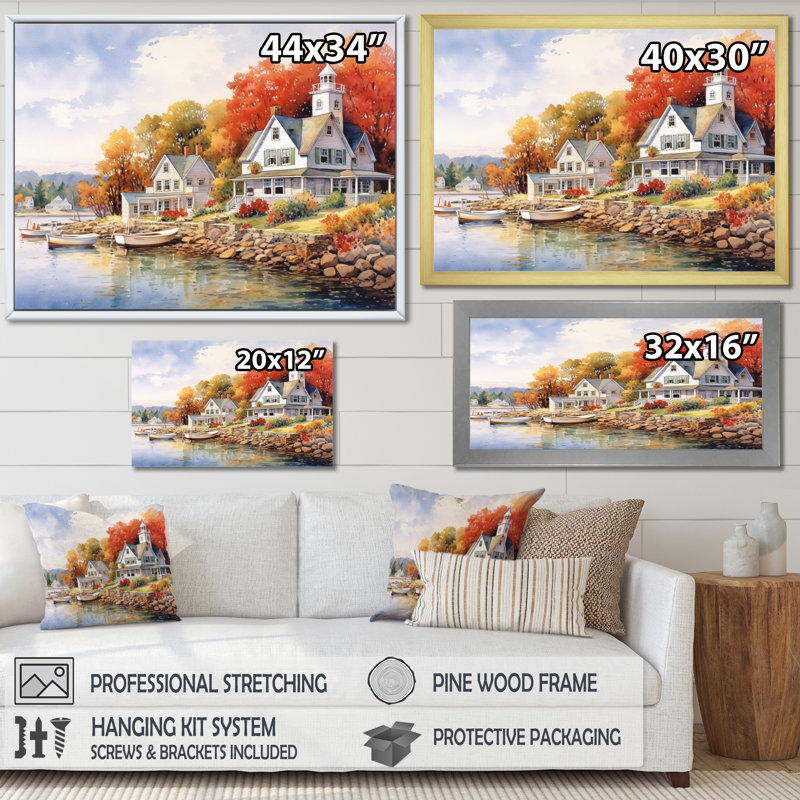 Connecticut's Lake Village Charm I, reproduction d'art sur toile, H 30 po x l 40 po x P 1,5 po, Toile tendue