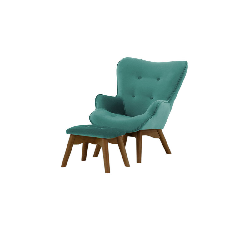 Batson Children's Armchair With Footstool, Blue/Dark Oak