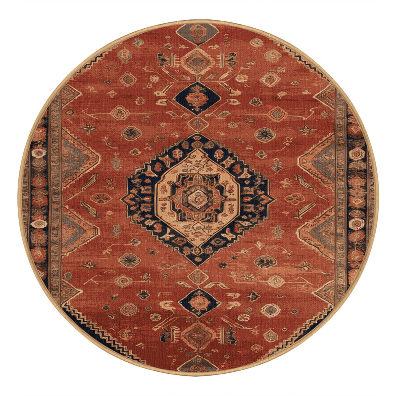 Machine Washable Persian Brown Area Rug, Round 3'