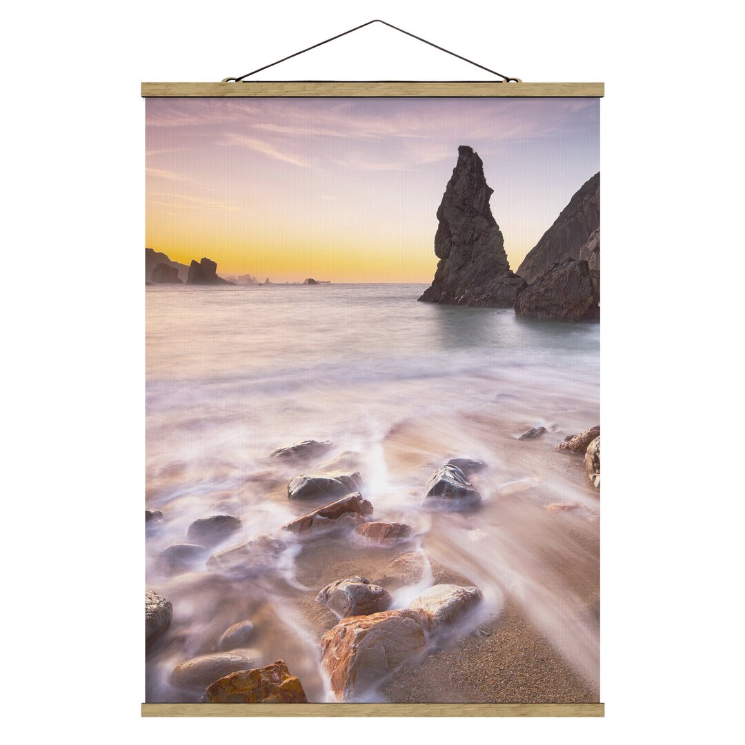 Stoffbild Mit Posterleisten - Spanischer Strand Bei Sonnenaufgang - Hochformat 4:3