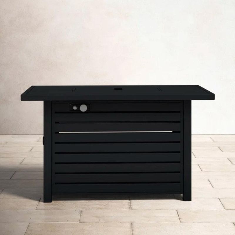 Steel Propane/Natural Gas Outdoor Fire Pit Table with Lid, 25'' H x 20'' W x 42'' D, Black