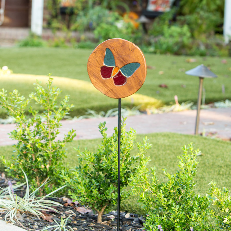 Piquet de jardin papillon en verre teinté teck 4 pi