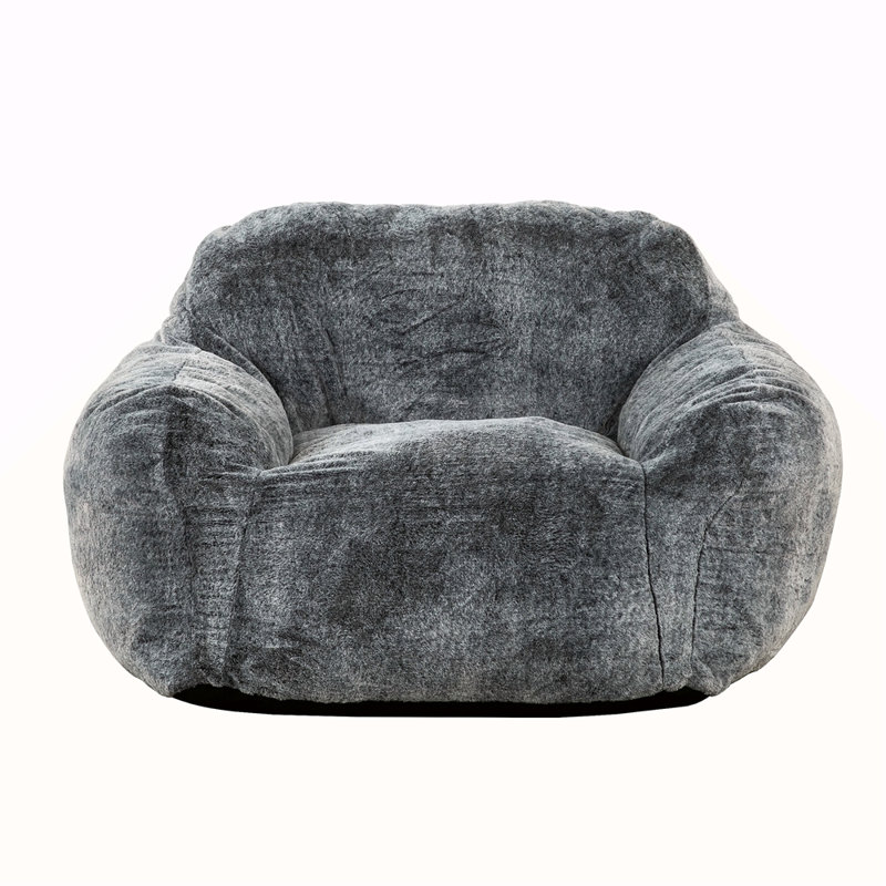 Soft Memory Foam Bean Bag Sofa Chair With Armrest, Modern Living Room Bean Bag, Blue Grey