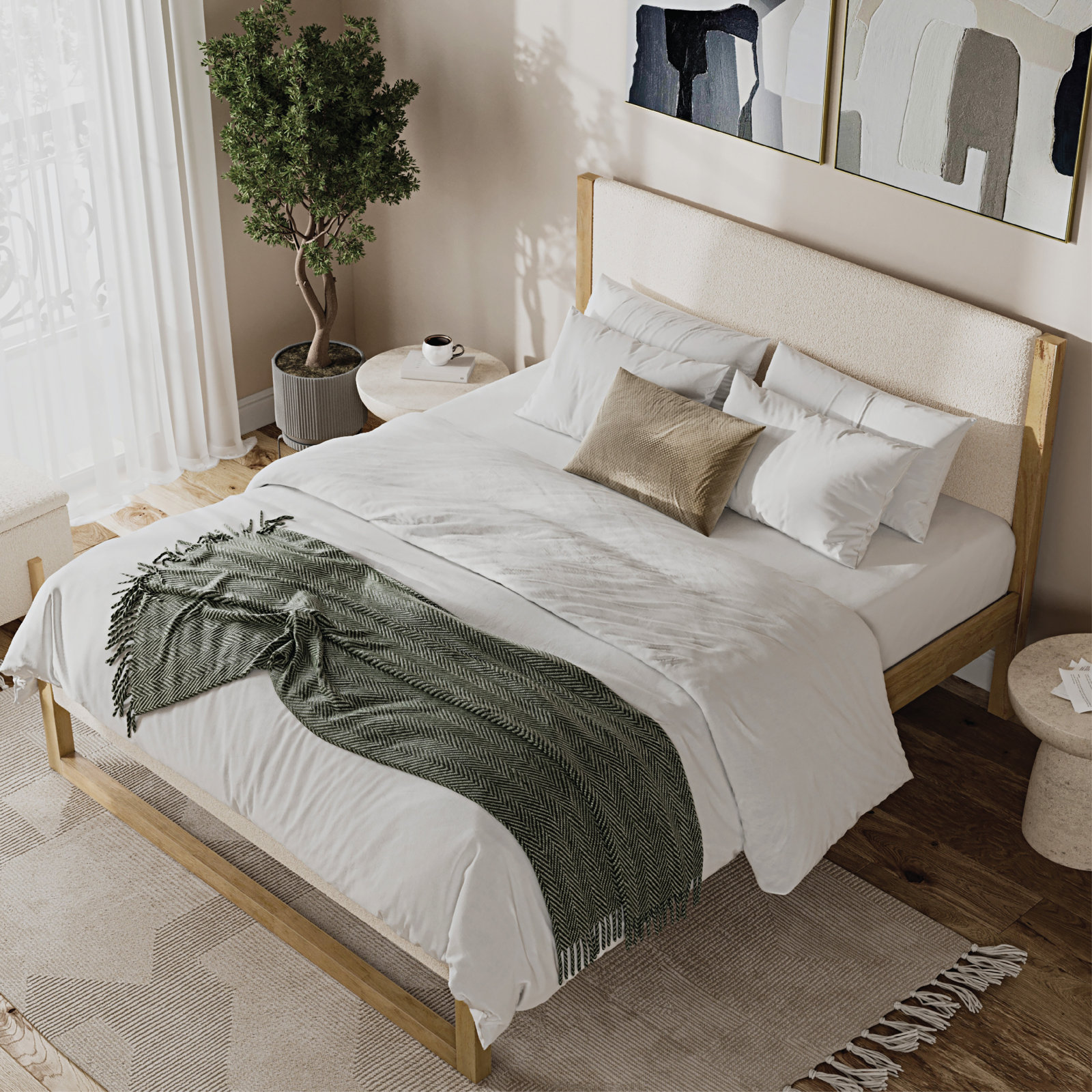 Maura Upholstered Cream Boucle Bed Frame, King
