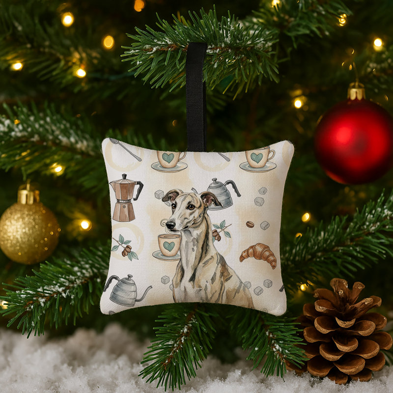 Ornement carré en tissu Brindle Whippet Coffee, Whippet bringé