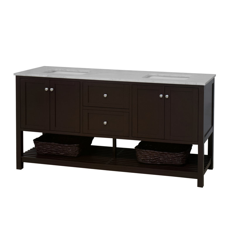 Binne 72'' Double Bathroom Vanity with Top, Chocolate, Carrara Marble