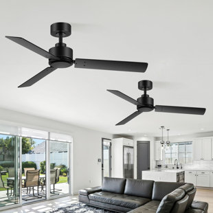 Set of 2 48" Ceiling Fans with Remote, Modern 3-Blade Indoor Ceiling Fan, Quiet Reversible DC Motor, 6-Speed Downrod Mount Fan, Black Finish
