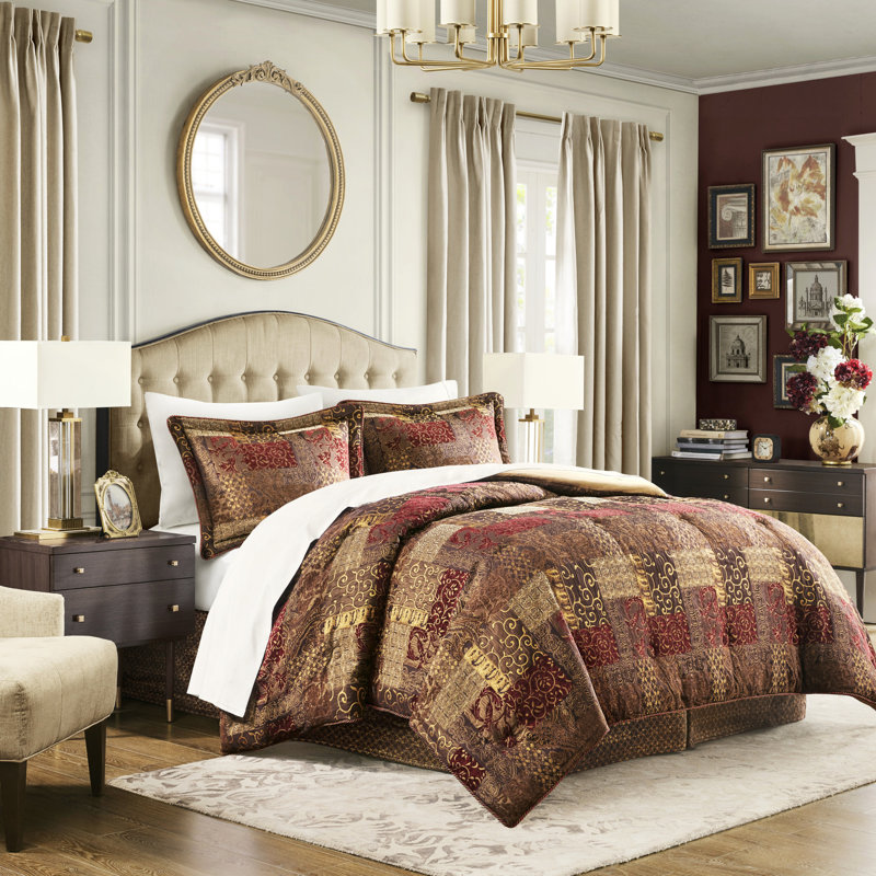 Édredon brun, 4 pièces, grand lit, durabilité accrue, ouate décorative au look satiné