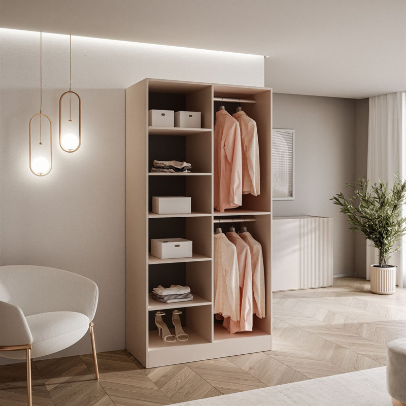 Manufactured Wood Wardrobe, Sandy Beige/Fluted Glass