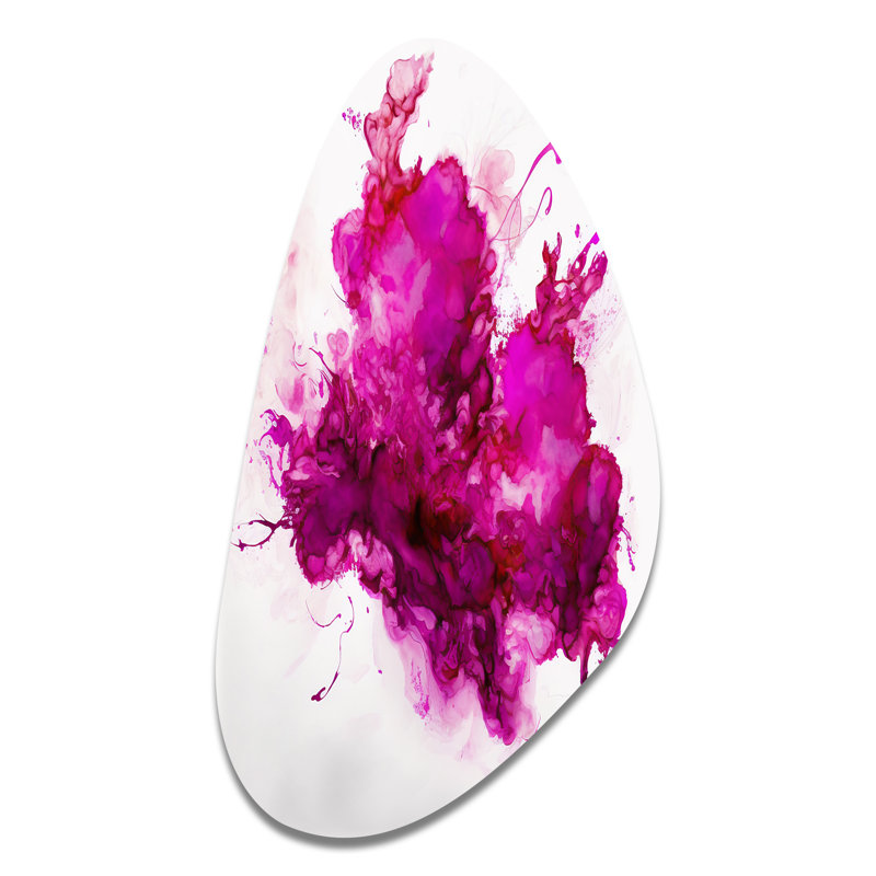 «Viva Magenta Secret Wispers III», art mural asymétrique abstrait à l'encre liquide, H 39 po x l 21 po