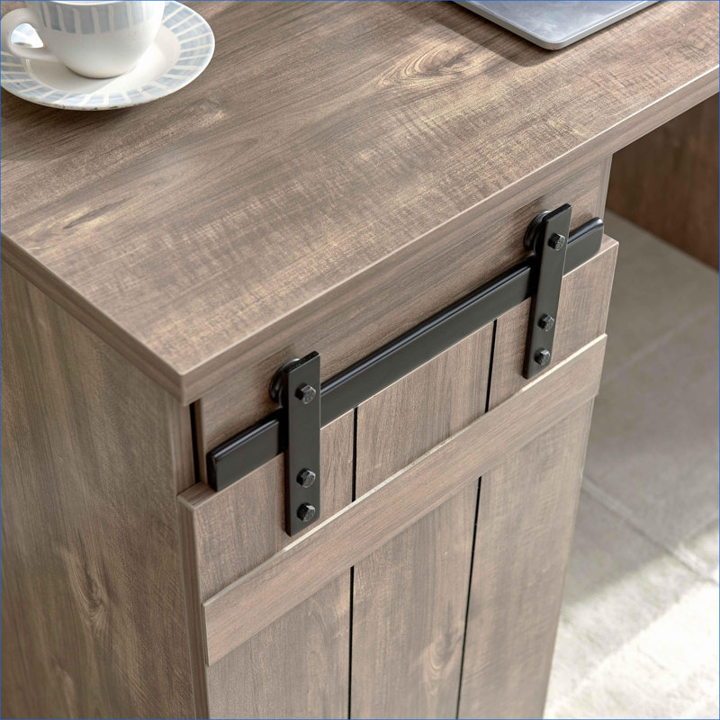 Desks Farmhouse Hazelnut Home Office Desk with Faux Barn Door &amp; Shelves | 47.25” Wide | Light Brown | Particle Board+MDF