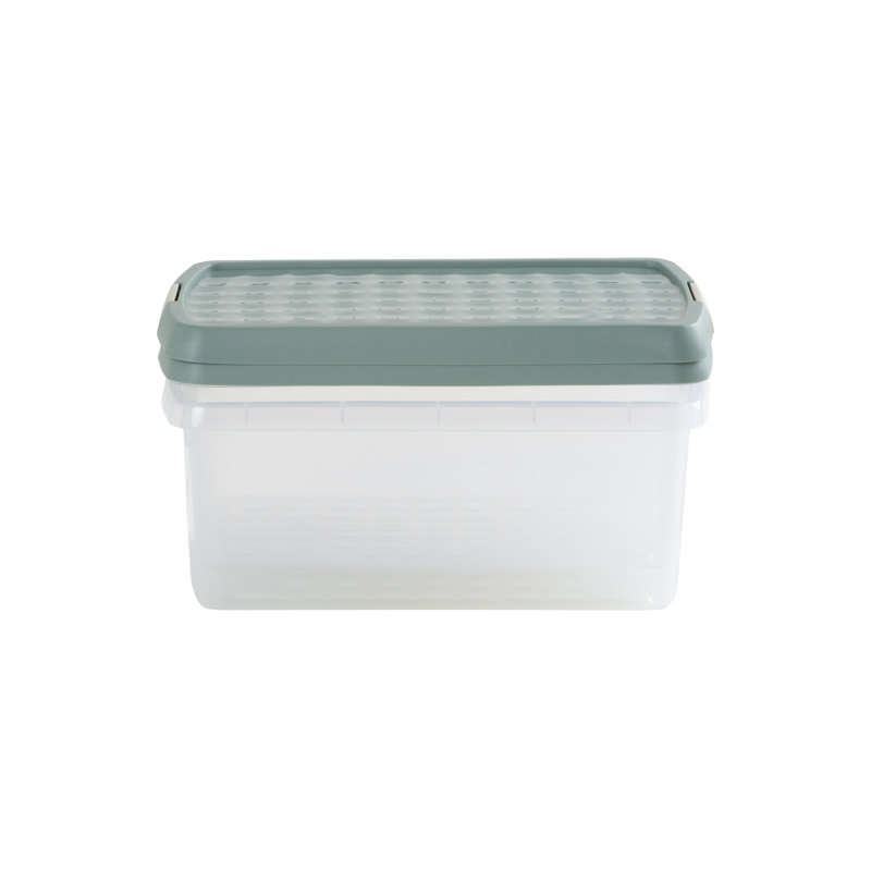 Wham Clip 3x 7L Rectangular Plastic Storage Boxes with Secure Clip Lock Lids. L:39 x W:24 x H:10.5cm Clear/Green Milieu/Stone