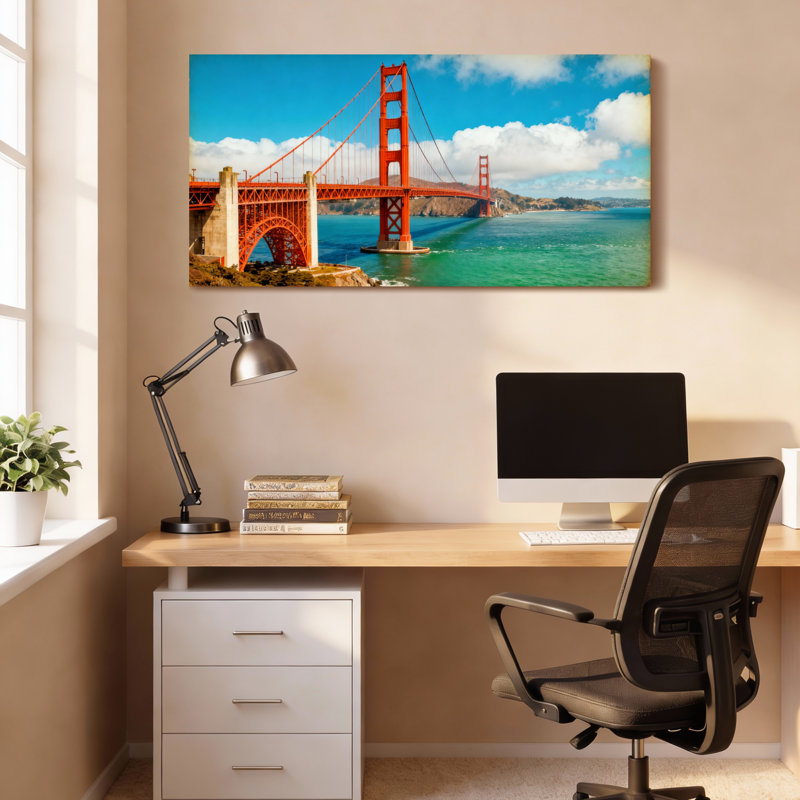 Ensemble de 1 tableau sur toile représentant le pont du Golden Gate, H 12 po x l 36 po