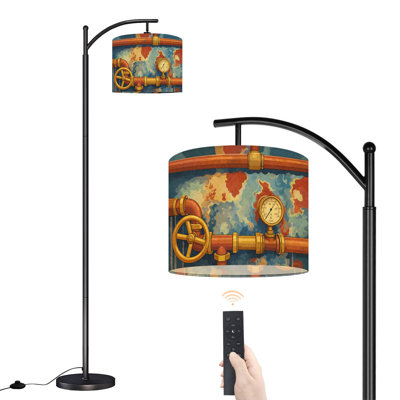 Arc Floor Lamp with Adjustable Lampshade vintage steampunk Tube Retro Industry Engine Standing Lamp 3 Color Temperatures Dimmable Tall Pole Lamp with Foot Switch for Bedroom
