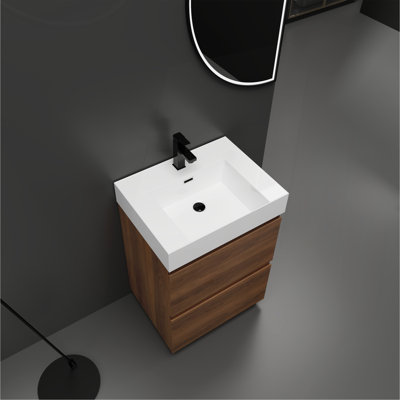 Meuble-lavabo pour salle de bain avec lavabo simple, meuble-lavabo sous-comptoir moderne avec double tiroir, meuble-lavabo sur pied autoportant, bois d'ingénierie