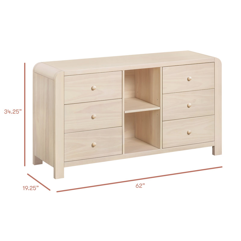 TipToe 6-Drawer Assembled Dresser with Cubbies, Washed Natural
