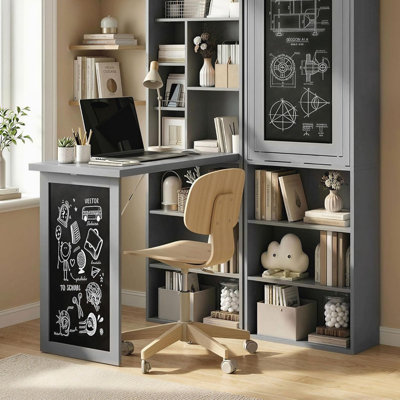 Bureau mural pliable en bois avec tableau noir et tablette latérale, poste de travail d'ordinateur multifonctionnel peu encombrant pour le bureau à domicile