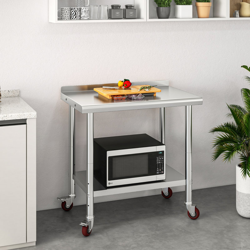 Stainless Steel Work Table with Wheels, 35" H x 30" L x 24" W