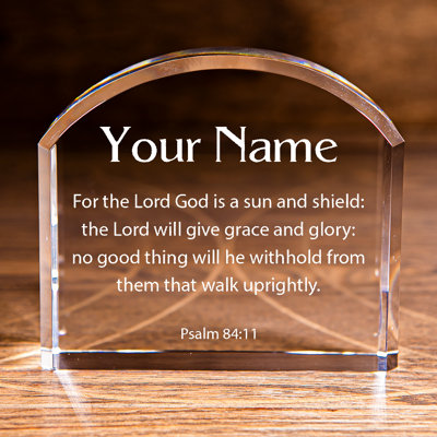 Jiyan Personalized Psalm 84:11 Sun and Shield Arch Top Crystal Personalized Christian