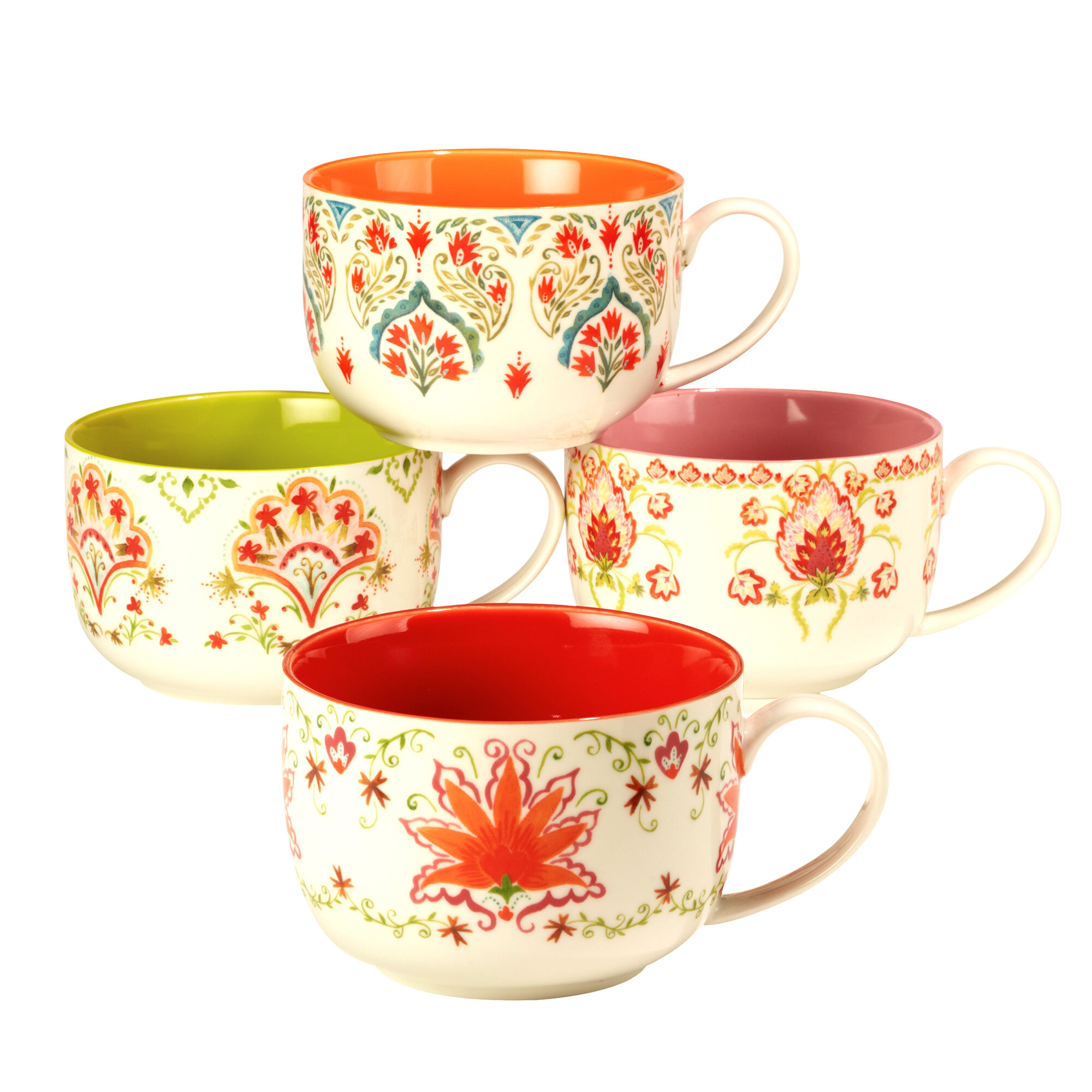 Mr. Coffee Cappuccino Bliss 4 Piece 23 Ounce Stoneware Latte Cup Set in  Assorted Designs