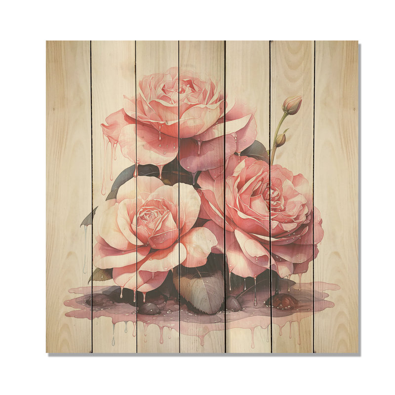 Pink Stacked Rose On Spiritual Stones III - Rose On Wood Print, 36" H x 36" W