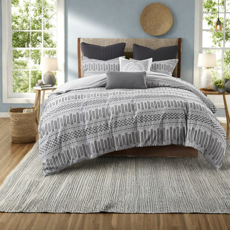 Ensemble de literie en coton Modern Farmhouse, housse de couette en jacquard très grand californien