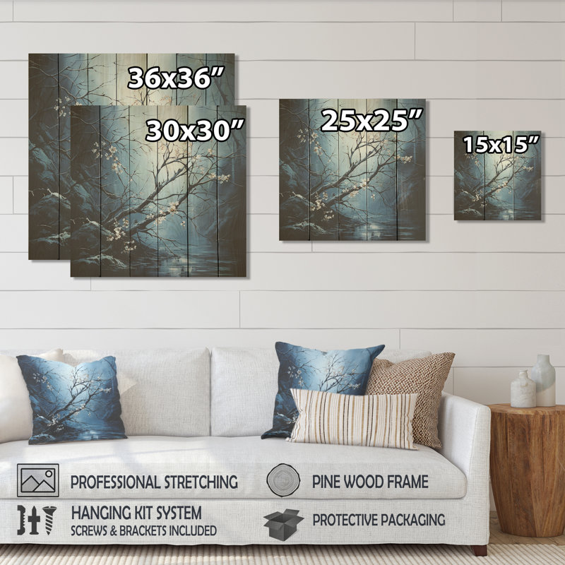 Arbre d'hiver au clair de lune IV - fruits sur bois, H 15 po x l 15 po