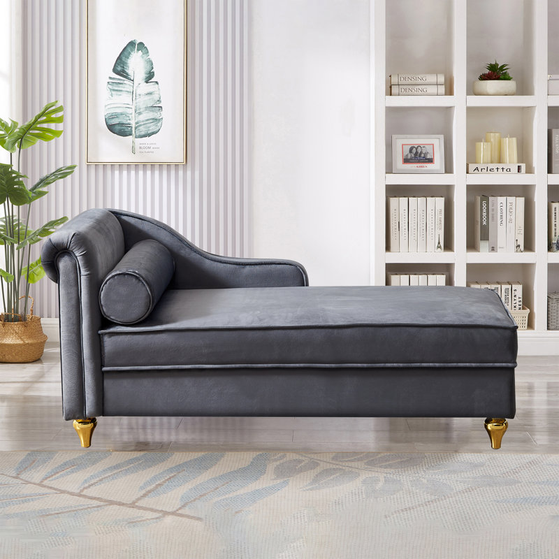 Chaise longue de rangement rembourrée en tissu Kerry, Velours gris velours
