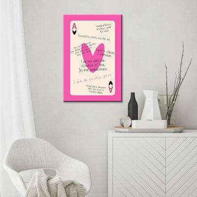 «Trendy Lucky Girl Syndrome Ace of Hearts Card», affiche esthétique, art mural rose noir, impressions rétro, chariot de bar, style BCBG, décoration d'appartements décoratifs encadrés 60 x 90 cm