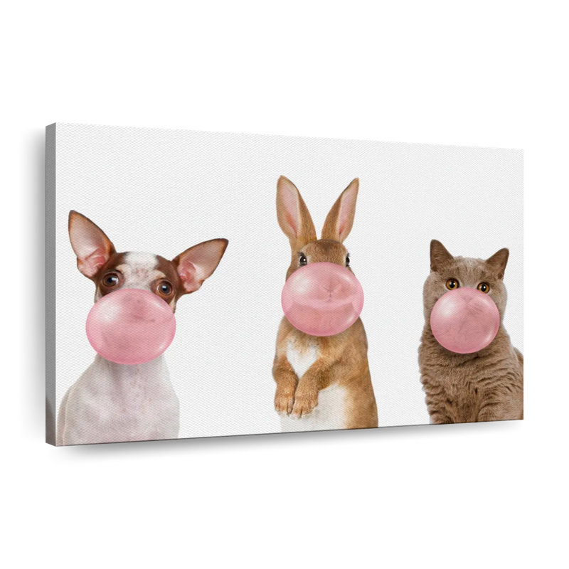 Adorable animal de compagnie en forme de gomme à bulles sur toile, H 30 po x l 45 po x P 1,25 po