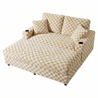 Cordelle Oversized Chaise Lounge Chair with Cup Holder for Couples