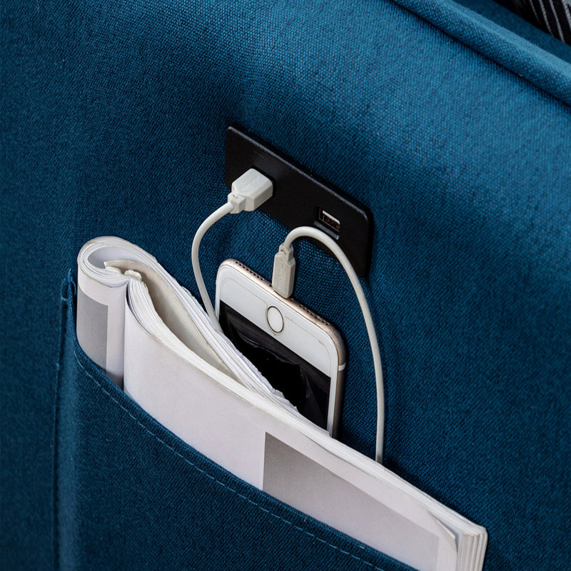 Méridienne modulaire bleue 70 "avec chargeur USB et coussins Mia