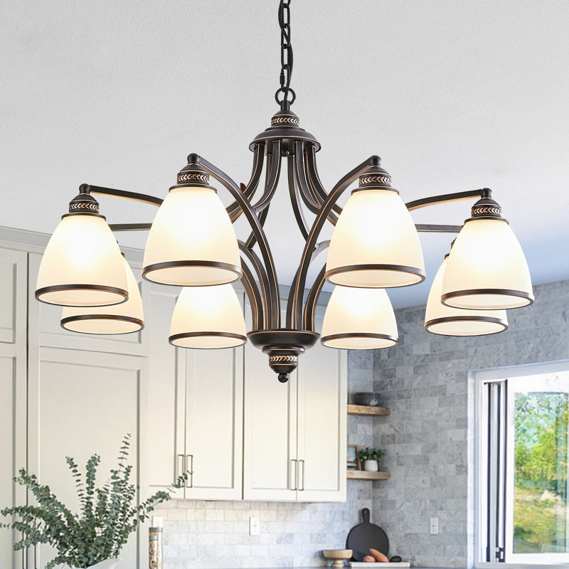 8-light Steel Dimmable Classic / Traditional Chandelier, Matte Black