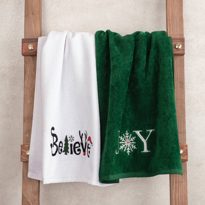 Ensemble de 2 serviettes en coton Jelitza, Blanc / Vert