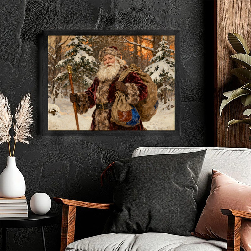 Art mural rétro noir encadré père Noël, H 11 po x l 9 po