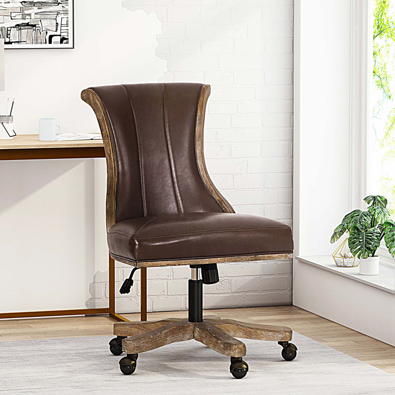Chaise de bureau pivotante et élévatrice, Marron foncé, Faux cuir