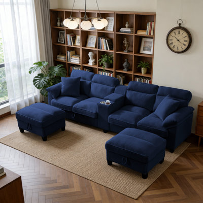 Canapé modulaire en U Corduroy avec repose-pieds avec rangement et port USB - C - Cloud Cloud