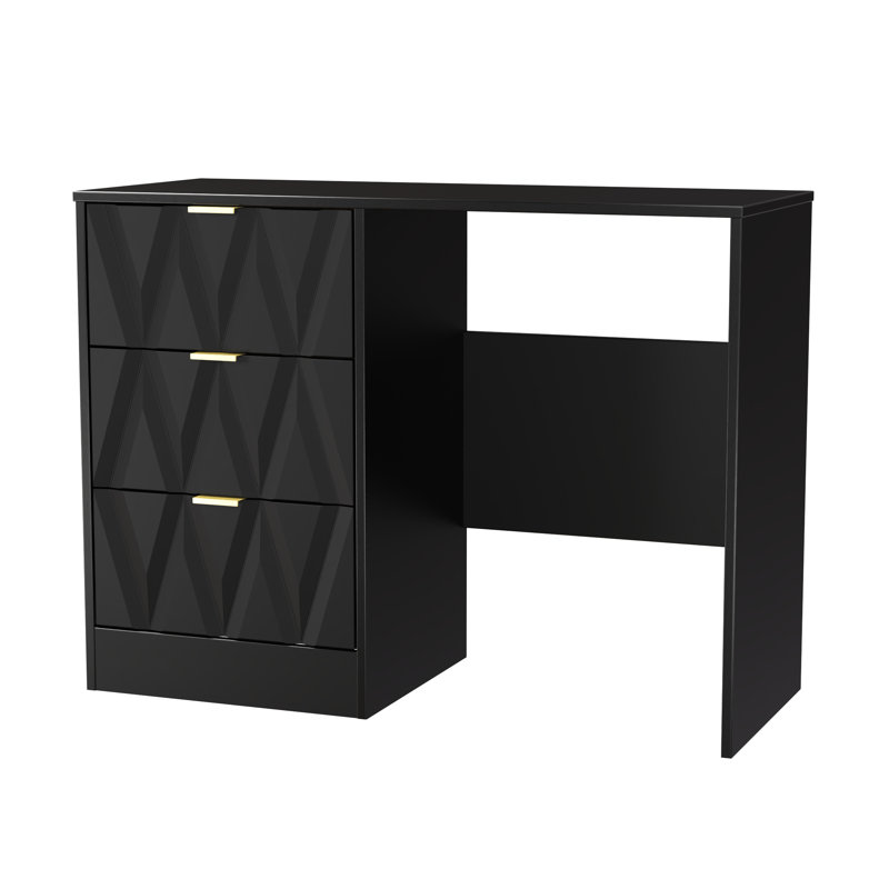 Besmir 3 Drawer Vanity (Ready Assembled), Deep Black/Black Matt