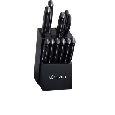 Ensemble de 14 couteaux Modernist en acier inoxydable, bloc de bois avec aiguiseur intégré, couteau de chef Kn couteau Santoku ， couteau à trancher ， couteau à pain ， couteau utilitaire ， couteaux à steak x 6 pièces ， ciseaux à usages multiples ， blanc